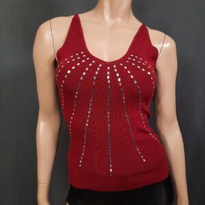 Y2K Le Chateau sleeveless Knit Sequined Tank Top Womens Size M Burgundy V Neck